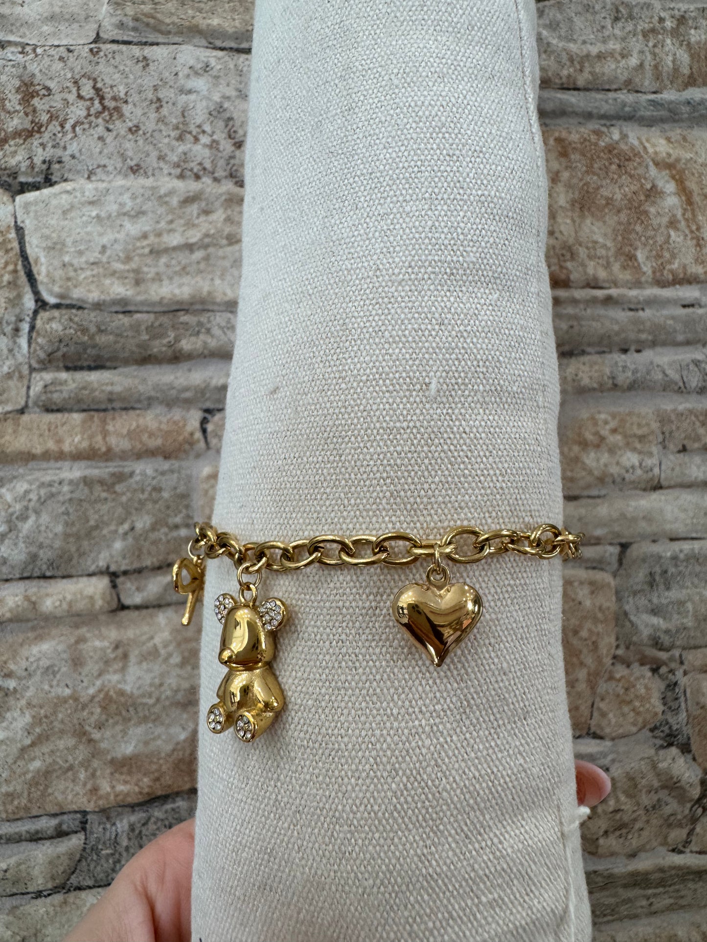 Bracciale fiocco, cuore e orsetto- JadeShop