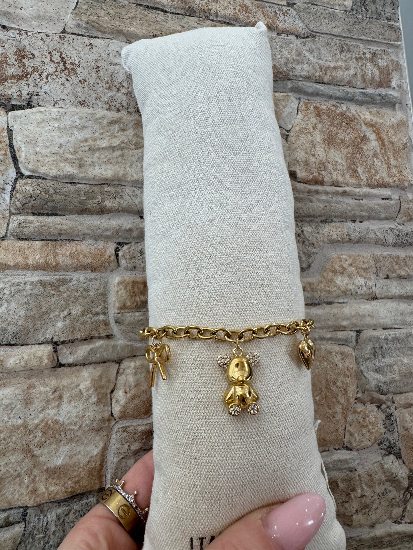 Bracciale fiocco, cuore e orsetto- JadeShop