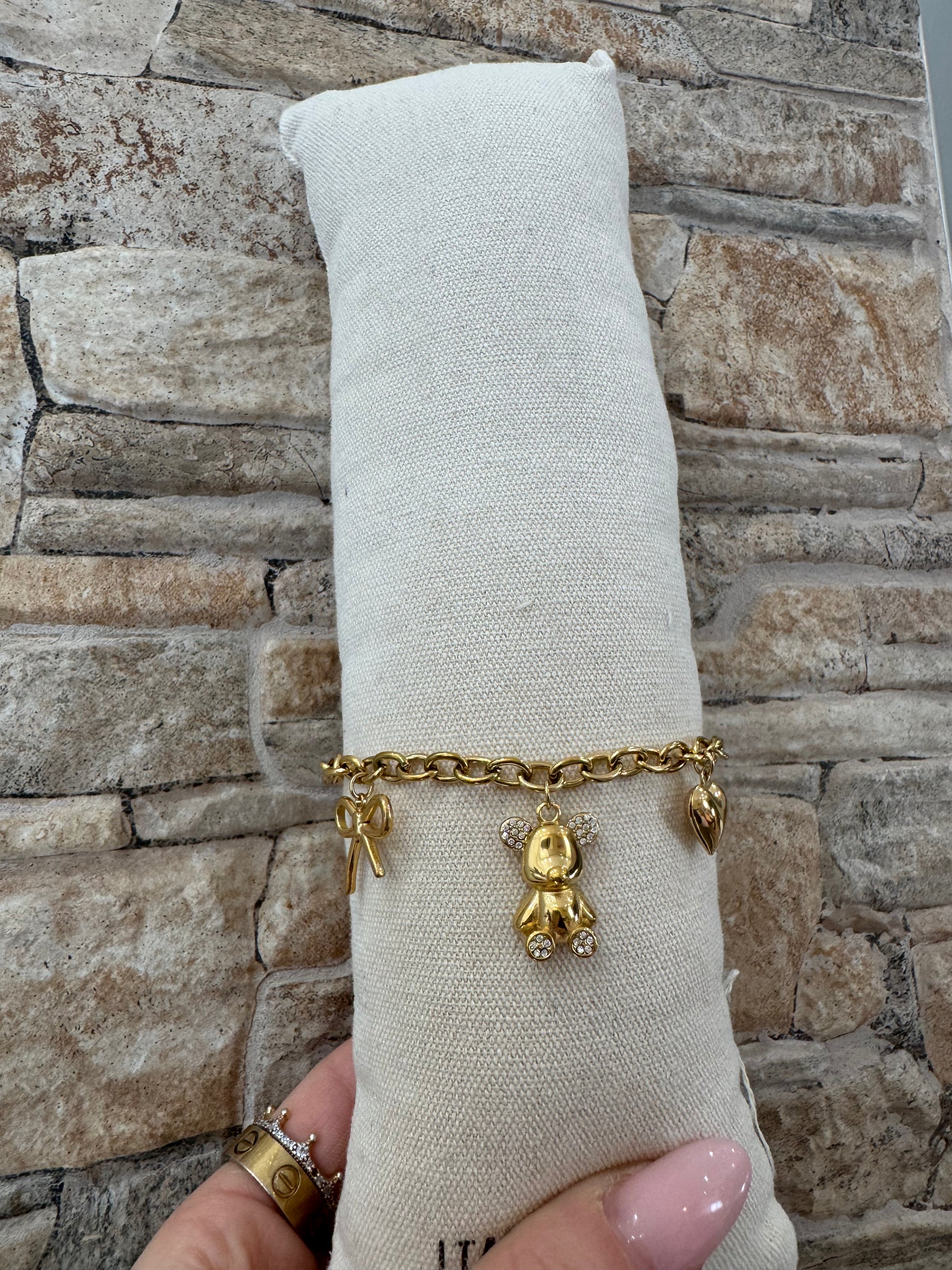 Bracciale fiocco, cuore e orsetto- JadeShop