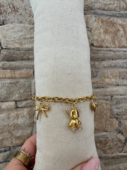 Bracciale fiocco, cuore e orsetto- JadeShop