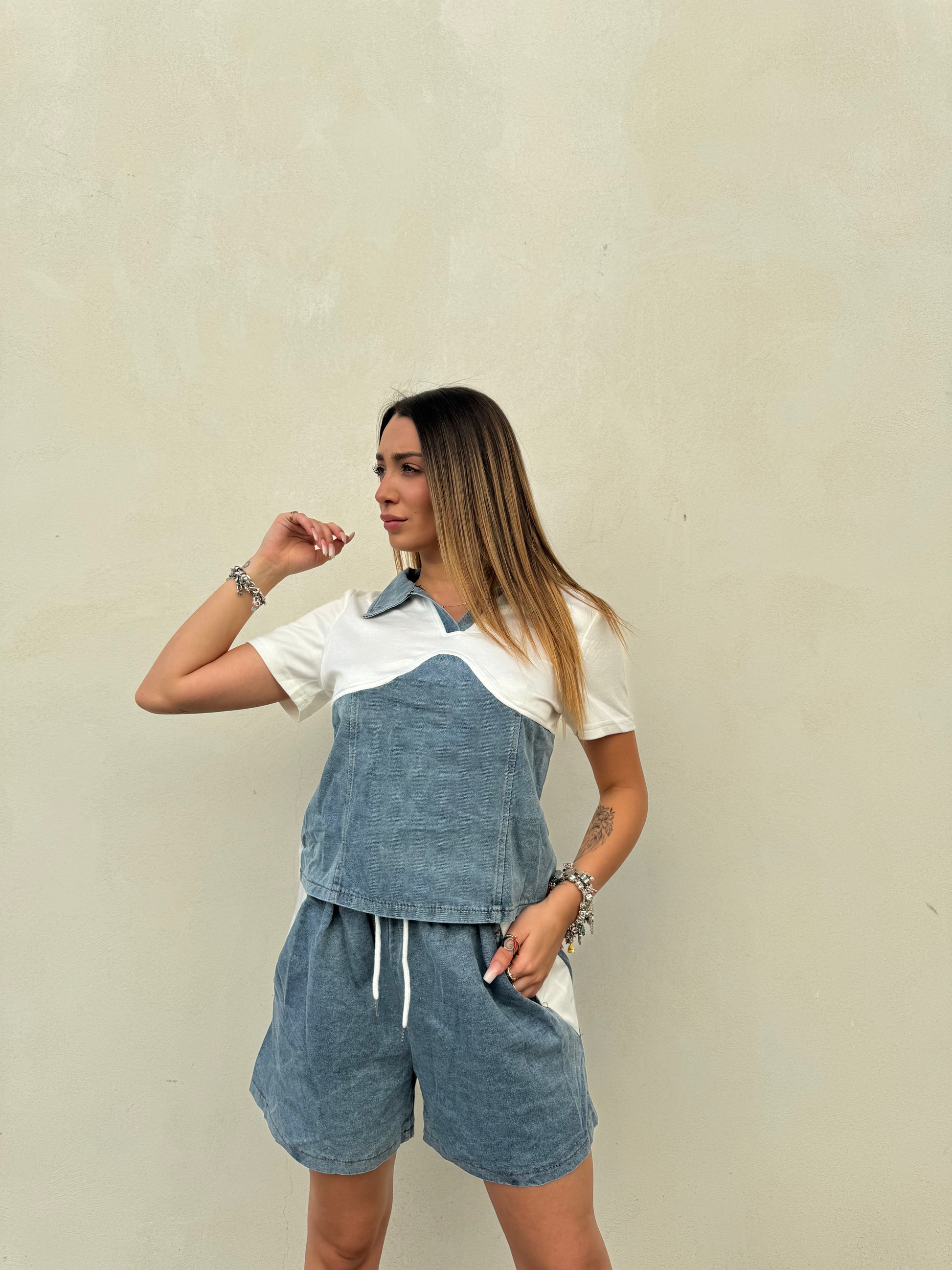 Coordinato denim shorts- JadeShop