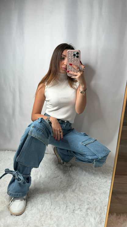 Denim Cargo Jeans- JadeShop