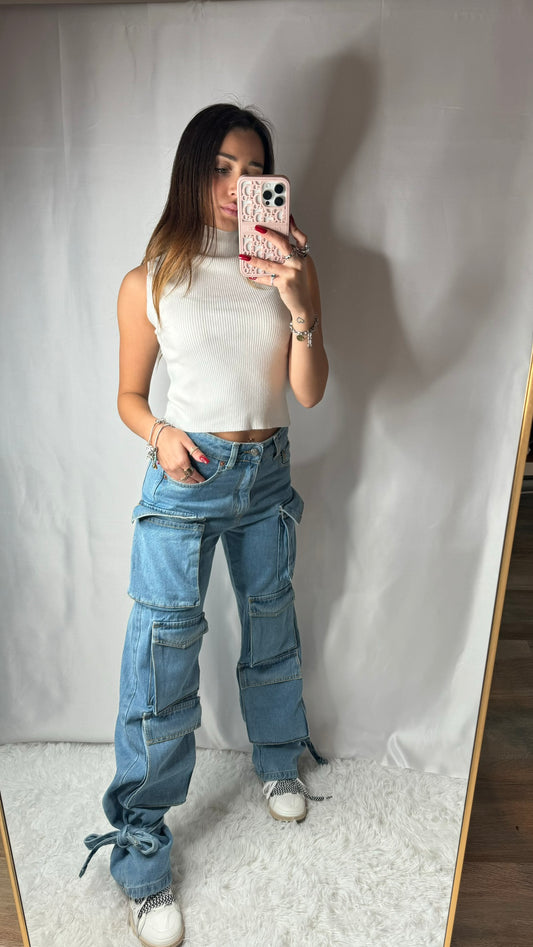 Denim Cargo Jeans- JadeShop